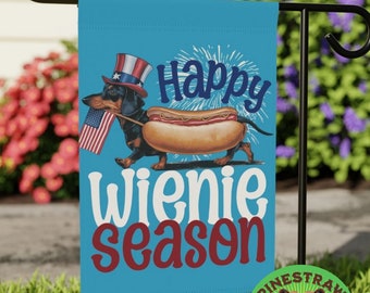 Happy Wienie Season Garden & House Banner, July 4th Flag, Dog Lover Gift, Independence Day Banner, Cute Dachshund, Fourth of July, Patriotic