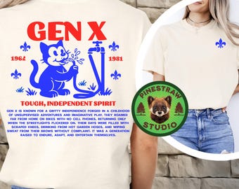 Gen X Mascot Cat T-Shirt, Tough Independent Xer Shirt, Comfort Colors® Tee, Vintage Water Hose , Parents Grandparents Generation X Gift