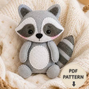 Felt Raccoon Pattern PDF – Woodland Raccoon Sewing Template – Forest Felt Animal Pattern – DIY Plush Toy – Beginner Hand Sewing Pattern