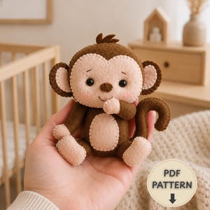 Monkey Felt Pattern PDF – Felt Monkey Sewing Template – Jungle & Safari Animal Pattern – DIY Plush Toy – Hand Sewing Pattern