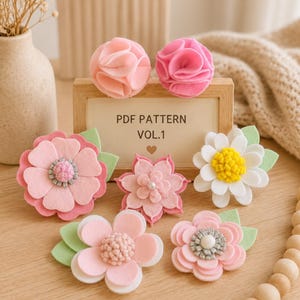 Felt Flower Pattern Set · Printable Felt Flowers PDF · DIY Felt Templates (5 Flowers + Leaves)