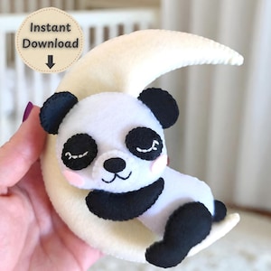 Felt Panda Pattern PDF, Baby Mobile Sewing Pattern, Panda Plush Tutorial, Nursery Decor, DIY Felt Toy, Clouds Stars, Beginner PDF