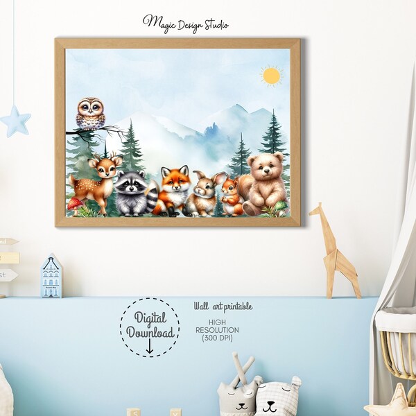 Woodland Animal Prints, Forest Animal Nursery Wall Art, playroom wallpaper, Boy Nursery Prints, Baby Animal Wall Art, DIGITAL DOWNLOAD