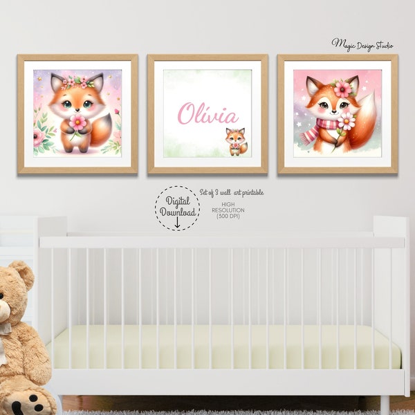 Custom Fox Watercolor Art Set - Ideal for Nursery Decor & Gifts: art fox print, Fox Wall Art, baby shower favors and toddler girl room