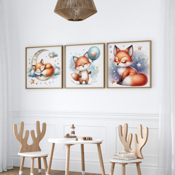 Fox Watercolor for Boy Room Decor:  Fox Wall Art, Nursery printable, Playroom Prints and toddler girl room