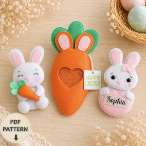 Easter Felt Pattern Bundle, 3 PDF Sewing for Bunny, Carrot Holder & in Egg