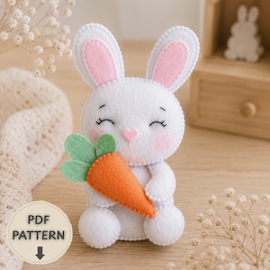 Felt Bunny Pattern PDF – Felt Rabbit Sewing Pattern, Easter Bunny Template, DIY Felt Plush, Beginner Hand Sewing Pattern