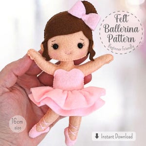Patrón PDF para muñeca bailarina de fieltro, patrón de costura para móvil de bebé, decoración infantil DIY, ideal para principiantes, descarga instantánea.