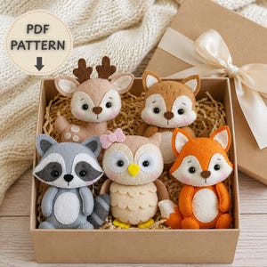 Woodland Animals Felt Pattern PDF, Baby Mobile Sewing with Fox, Deer, Raccoon, Owl, Squirrel