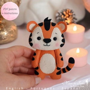 Tiger Felt Pattern PDF Safari Jungle Animal Sewing Template for DIY Baby Shower Gift Hand Sewn Plush Toy Nursery Decor Project