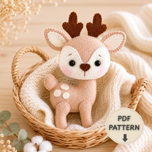 Felt Deer Pattern PDF, Woodland Animal Sewing Template for DIY Plush Toy