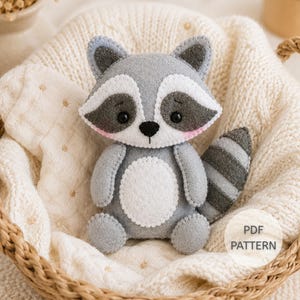 Felt Raccoon Sewing Pattern PDF, Woodland Animal Template for DIY Plush Toy