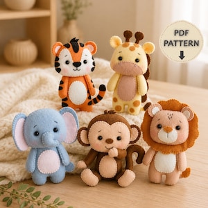 Safari Felt Animal Pattern Set, Jungle Templates for Baby Mobile & Nursery Decor