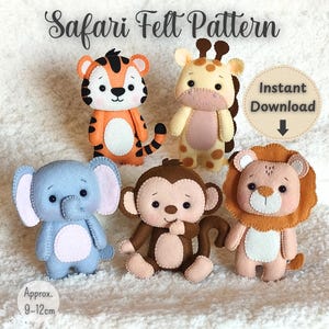 Modello in PDF per Safari in feltro – Modello di cucito con animali della giungla – Decorazione fai da te per giostrina e cameretta – Pacchetto di modelli di animali in feltro