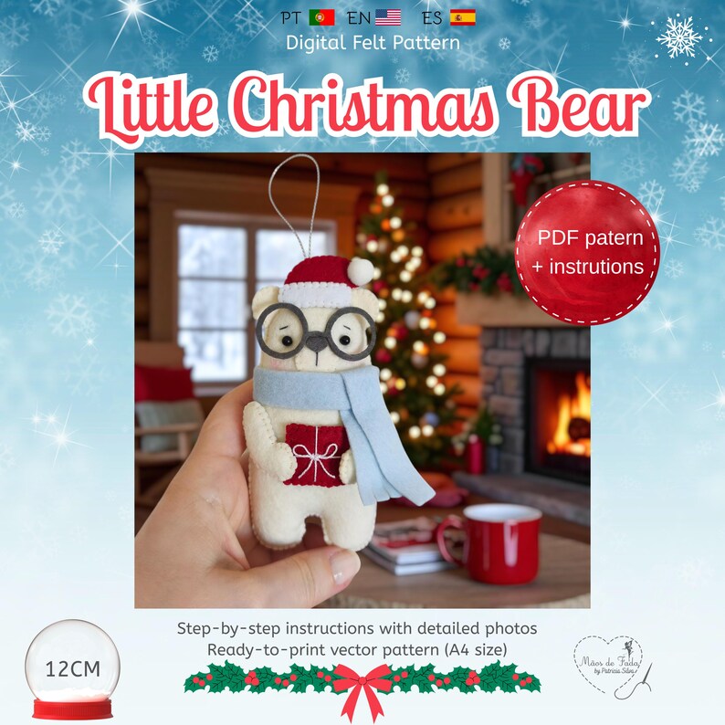 Little Christmas Bear – DIY Felt Ornament PDF Pattern, Hand-sewn ...