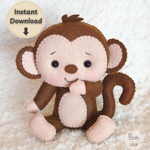 Monkey Felt Sewing Pattern PDF, Beginner Felt Animal Pattern, Monkey Plush Template, DIY Felt Toy, Jungle Animal, Digital Download