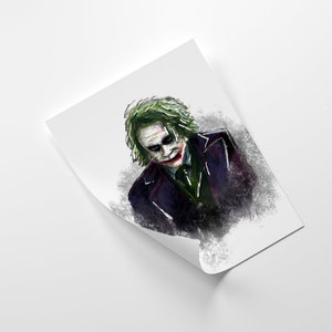 Il Joker, Heath Ledger ritratto tradizionale stampa artistica A4 carta ruvida di alta qualità Il film del Cavaliere Oscuro