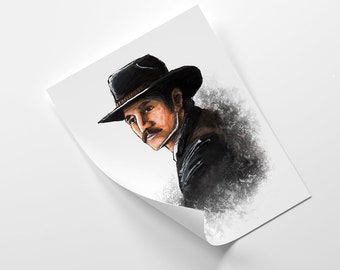 Agent Whiskey, Pedro Pascal portrait traditional art print A4 high quality textured paper Kingsman movie