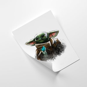 GROGU  portrait traditional art print A4 high quality textured paper Star Wars movie