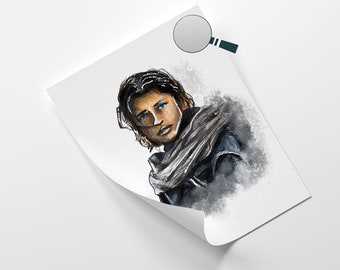 Zendaya, Chani  portrait traditional art print A4 high quality textured paper Dune movie