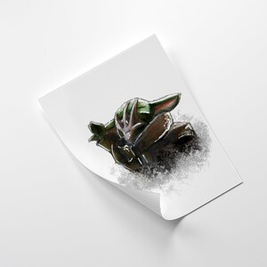 Grogu vs Soup portrait traditional art print A4 high quality textured paper Star Wars movie