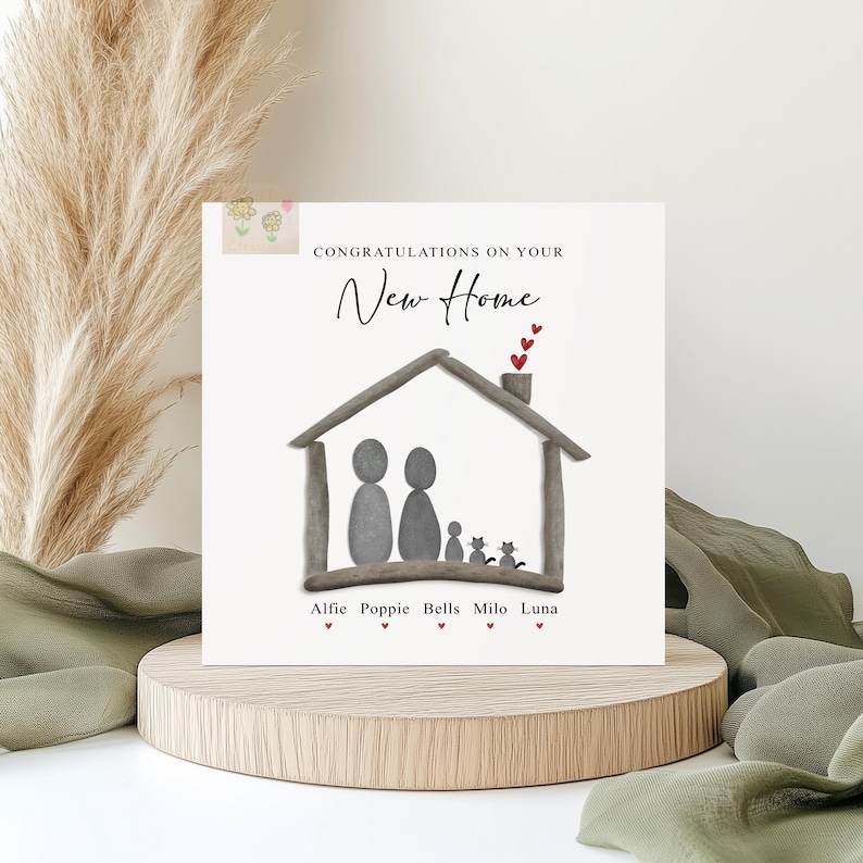 Personalised New home card, pebble family design moving house card, for families, friends image 2