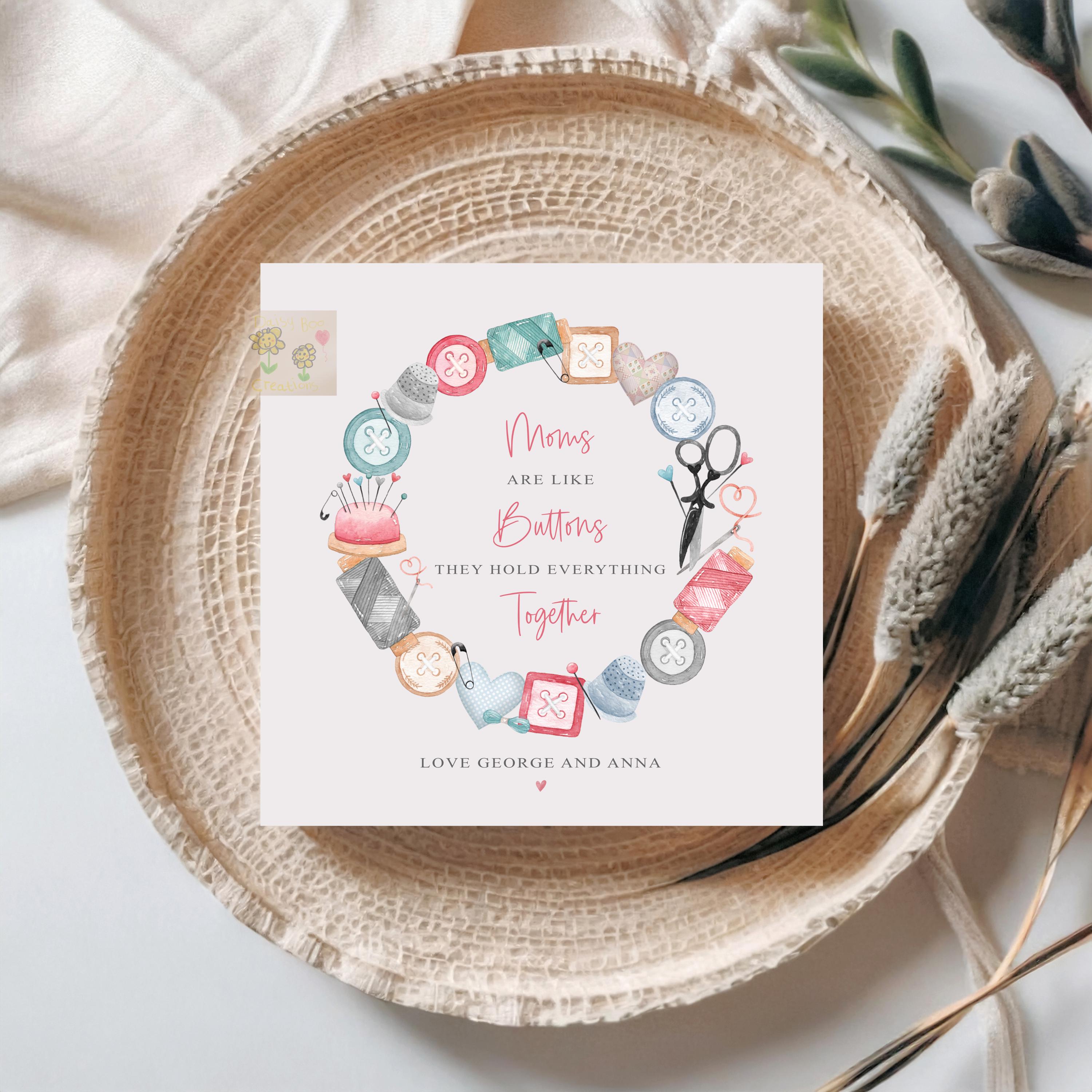 Personalised Buttons Mothers Day Card: Button Wreath Design Card for ...