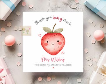 Personalised Teacher card, strawberry design end of term thank you card for teachers