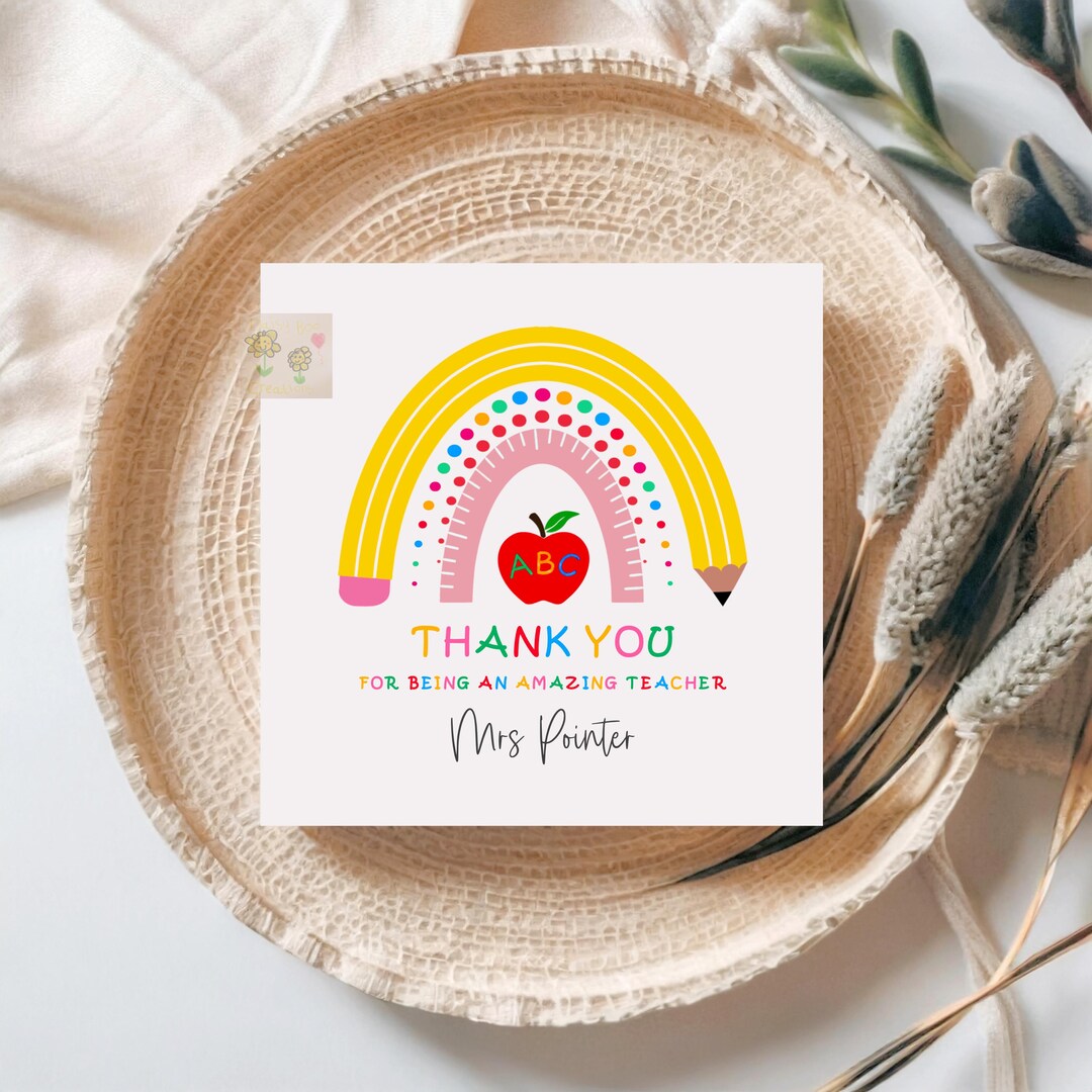 Personalised Teacher Card, Rainbow Design End of Term Thank You Card ...