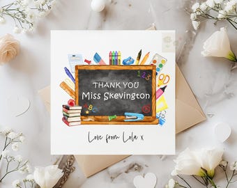 Personalised Teacher Thank You Card chalkboard design card for end of term