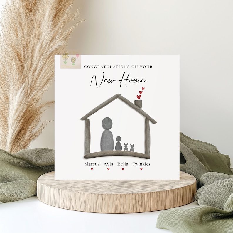 Personalised New home card, pebble family design moving house card, for families, friends image 6