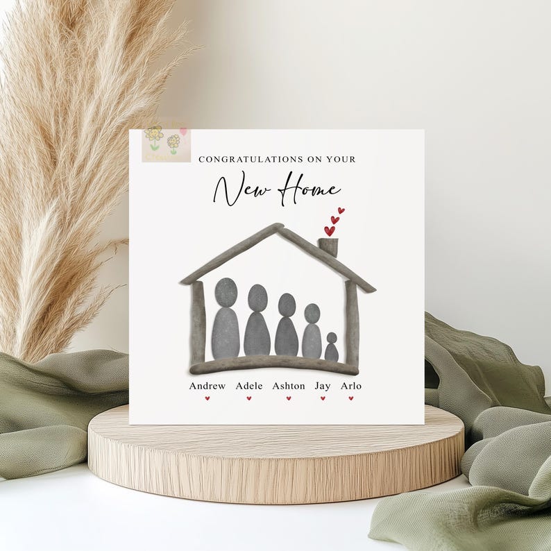 Personalised New home card, pebble family design moving house card, for families, friends image 5