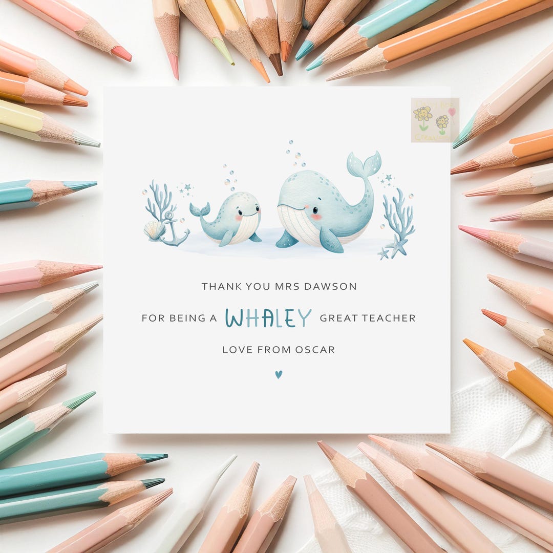 Personalised Teacher Thank You Card, Whale Design End of Term Card for ...