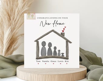 Personalised New home card, pebble family design moving house card, for families, friends