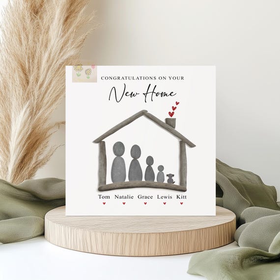 Personalised New home card, pebble family design moving house card, for families, friends
