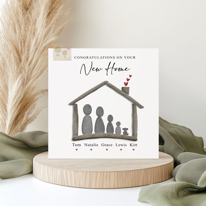 Personalised New home card, pebble family design moving house card, for families, friends image 1