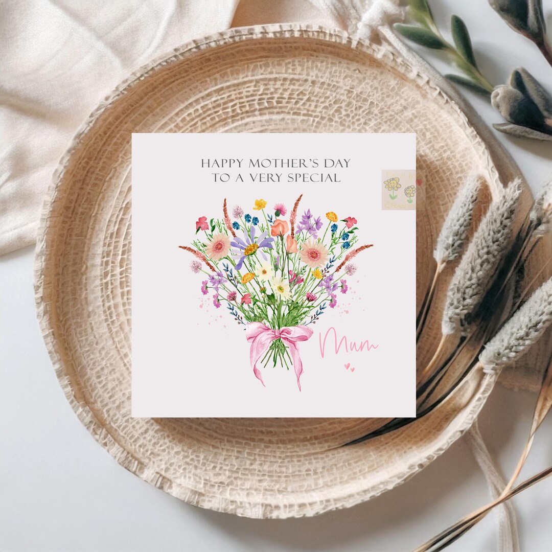 Personalised Wildflower Floral Bouquet Mothers Day Card - for Mum, Nan ...