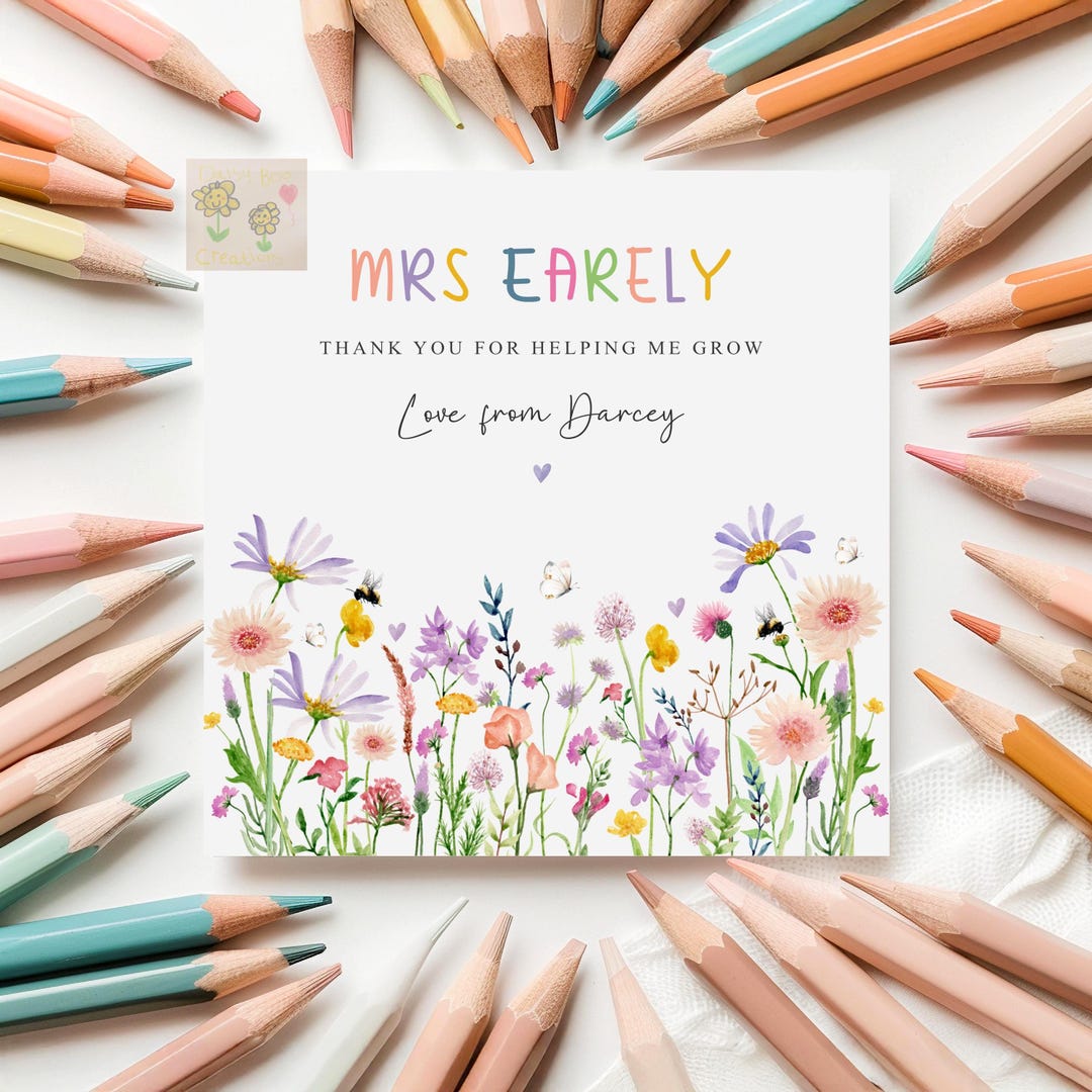 Personalised Teacher Thank You Card: Floral Design, End of Term Card ...