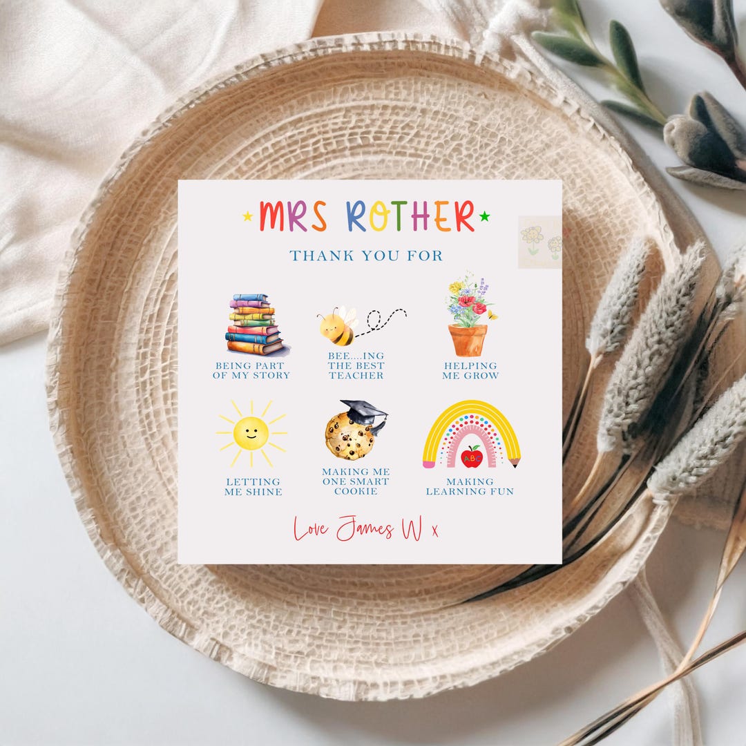 Teacher Thank You Card, End of Term Card, Personalised Card for Teacher ...
