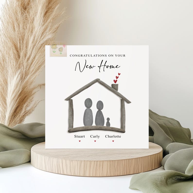 Personalised New home card, pebble family design moving house card, for families, friends image 3