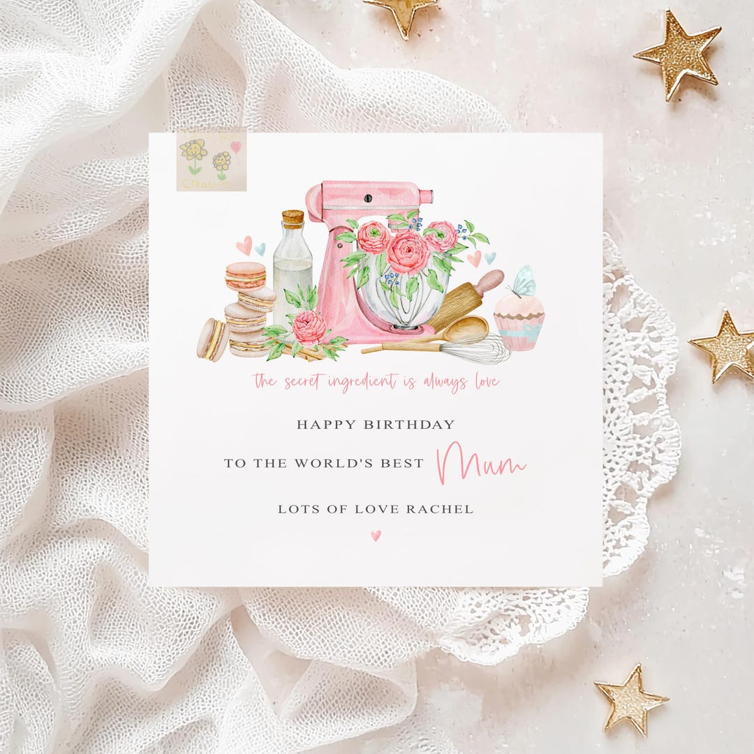 Personalised Birthday Card: Pink Floral Baking Design Card for Female ...