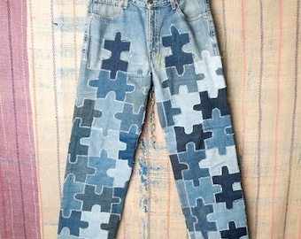 Custom levis patchwork jeans