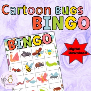 Spring Cartoon Bugs Bingo Printable 30 Unique Insect Themed 4x4 Cards, Calling Card, Image Called Card, Bingo Chips DIGITAL DOWNLOAD