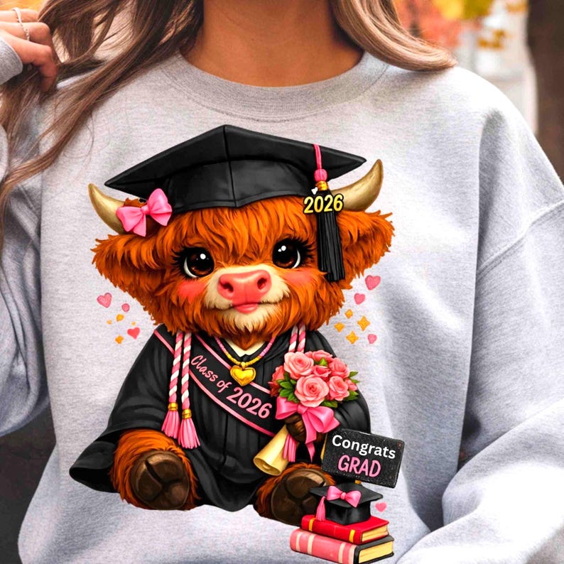Highland Cow Graduation PNG/SVG: Farm Themed Class of 2026 Shirt Design ...