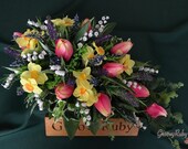 Eternal Spring, Artificial Spray Funeral Flowers Coffin Topper Memorial Lasting Artificial Floral Tributes Silk Casket Tulips Seasonal