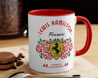 Lewis Hamilton 'Roses' Red Accent Ceramic Mug - Formula 1 Inspired Drinkware