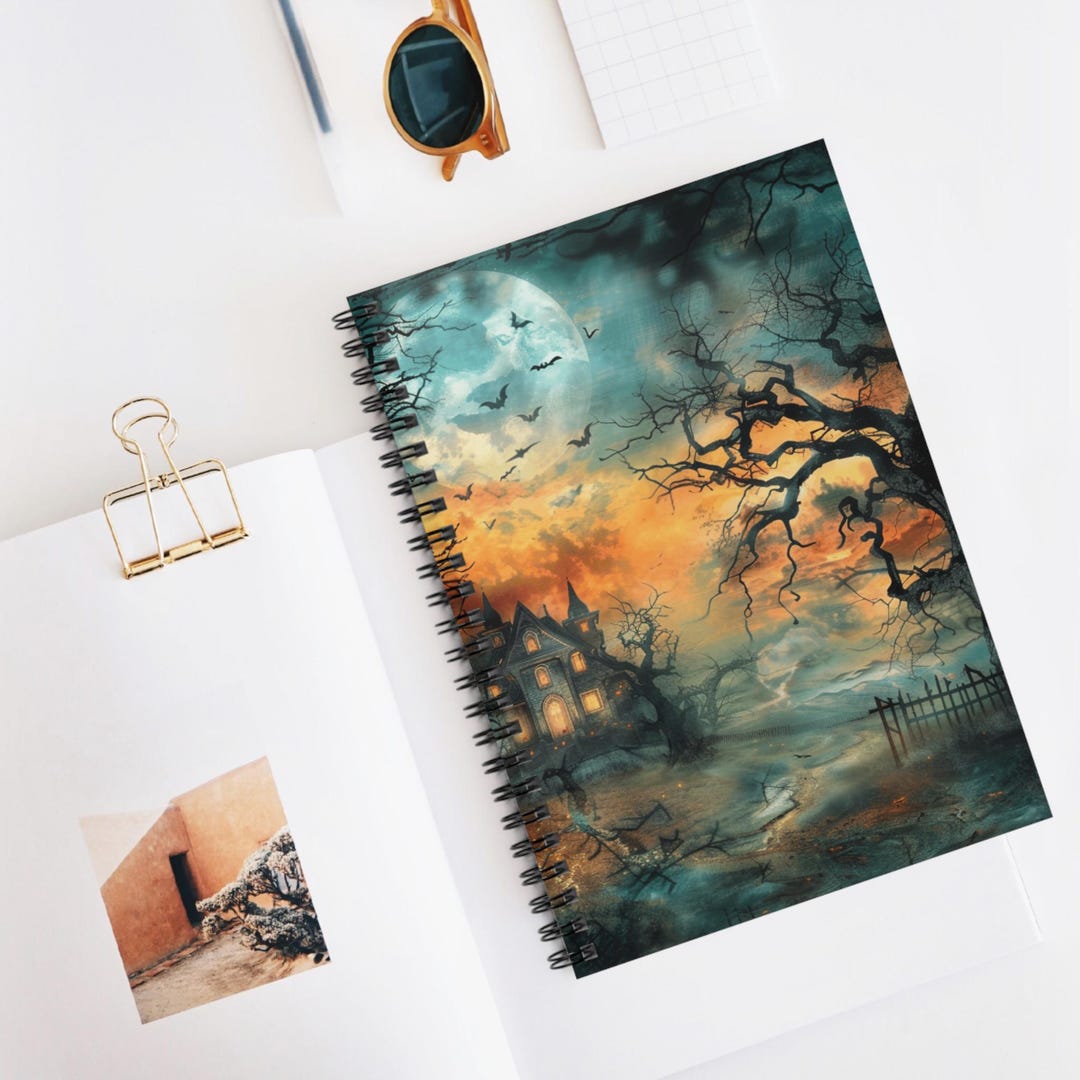 Cryptic Notebook Spooky Moon Tree Spiral Notebook Ruled Line, Halloween Journal, Haunted ...