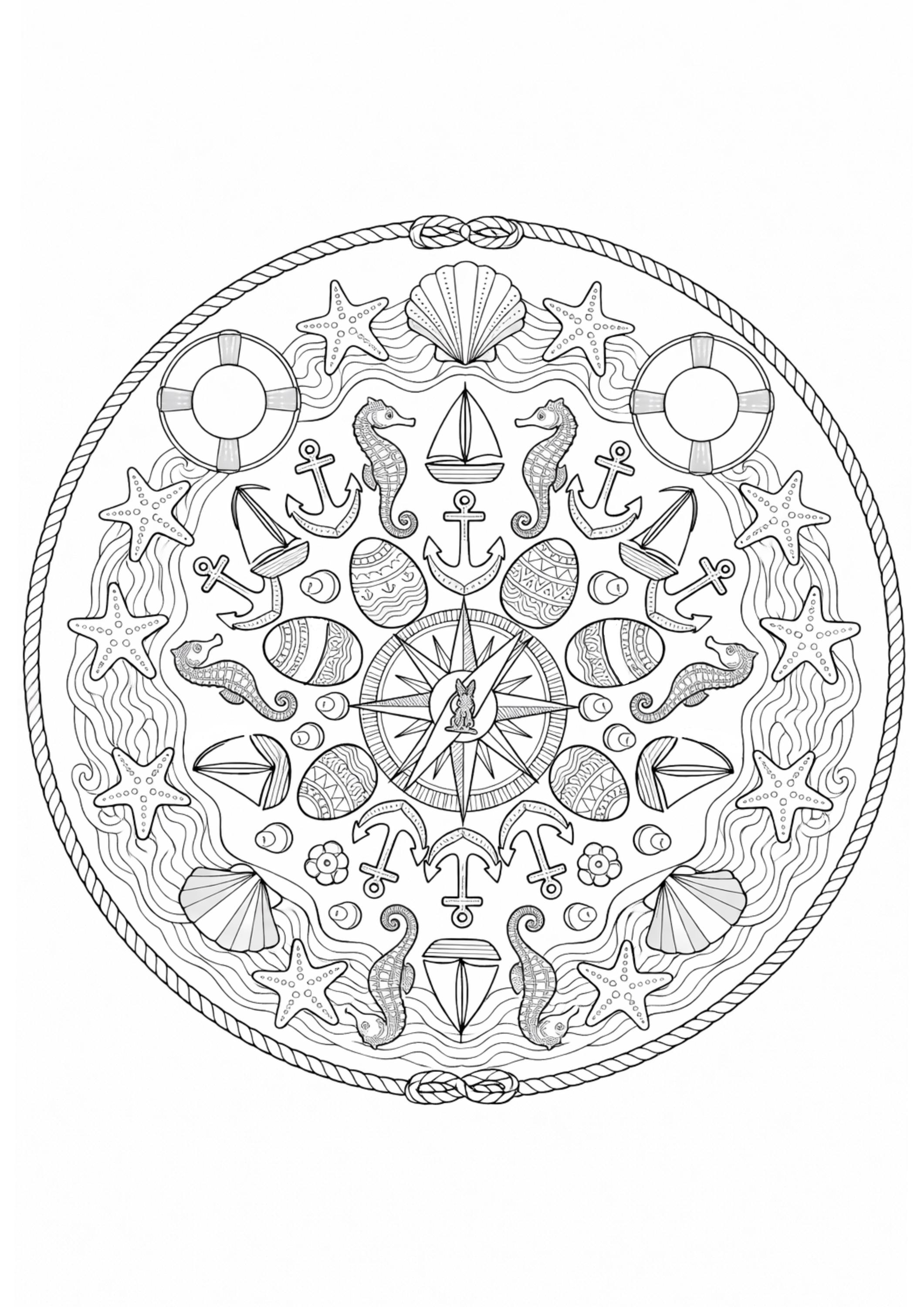 Nautical Mandala Coloring Page for Adults – Sea & Coast Easter