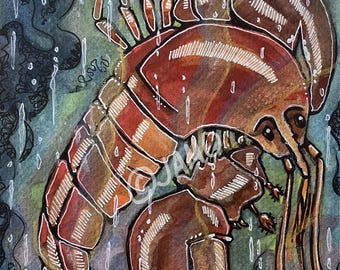 Rainy Day Lobster Original Watercolor Painting
