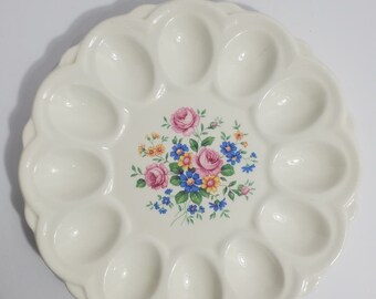 Vtg E R American Artware assiette oeuf à la diable florale estampée